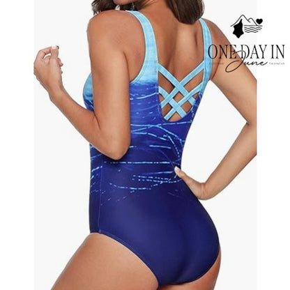 Adisputent Cross Back One Piece Swimsuit Blue Ombre Size S
