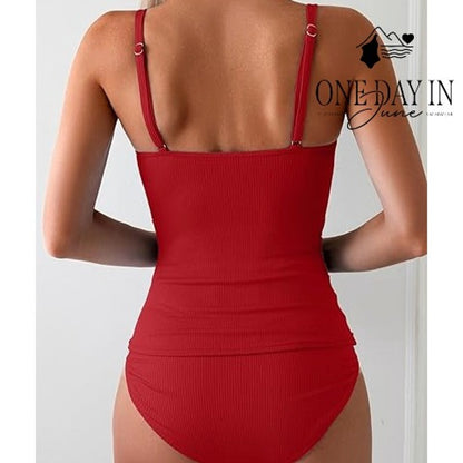 Eomenie High Waist Ribbed Tankini Swimsuiit Size S