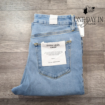 Good American Good Legs Crop Skinny Jeans Distressed Raw Hem NWT Size 12