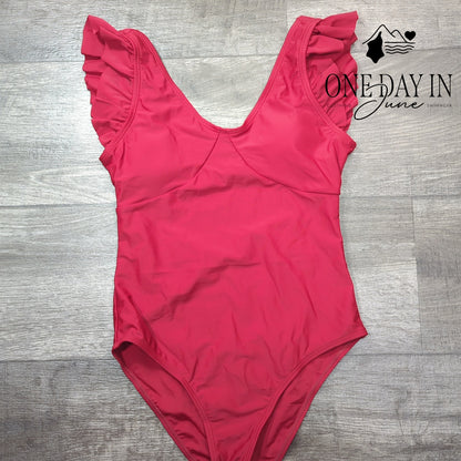 Aleumdr Ruffle Shoulder One Piece Swimsuit Size XL (160)