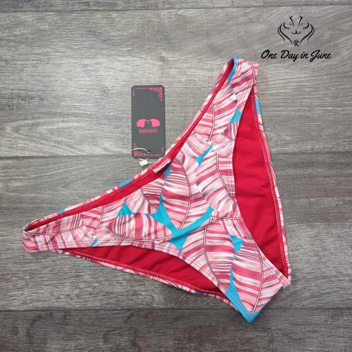 Shekini NWT Bikini Bottom Pink Floral Low Rise Swim Bottom Size L