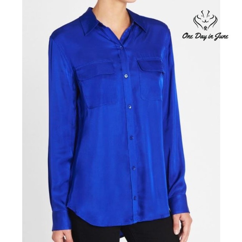 Equipment Signature Silk Shirt Cobalt Blue Button Down Blouse Size S