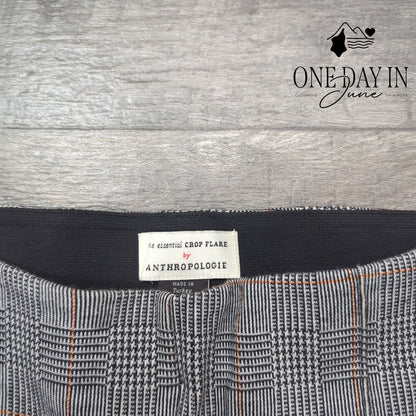 Anthropologie The Essential Crop Flare Pants Gray Plaid Orange Stretch Size 8