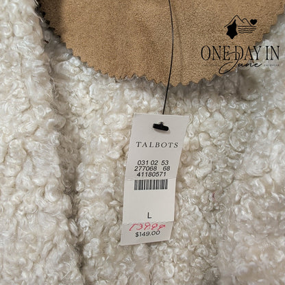Talbots Faux Suede Faux Shearling Fur Vest Camel Ivory NWT Size L