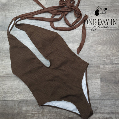 Zaful Deep V Tie Wrap One Piece Swimsuit Size M
