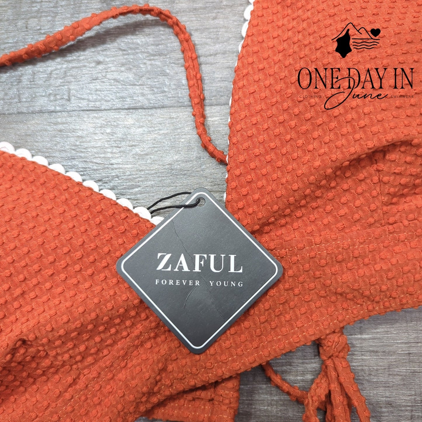 Zaful High Waist Lace Up Back Textured Bikini Swimsuit Size XL