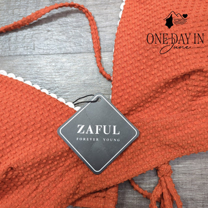 Zaful High Waist Lace Up Back Textured Bikini Swimsuit Size XL