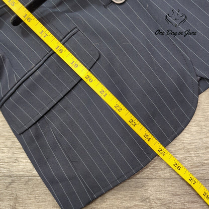 Villager Liz Claiborne Pinstripe Belted Blazer Navy Stretch NWT Size 6