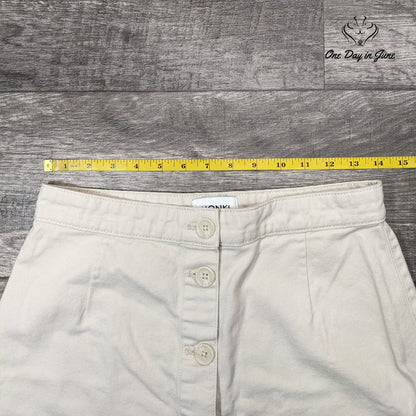 Monkl Button Front Denim Mini Skirt Cream White A Line Size 38 (6-8)
