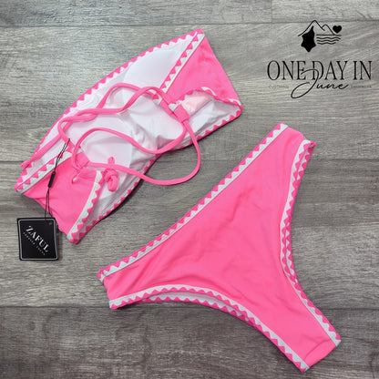 Zaful Bandeau Ribbed Bikini Swimsuit Size S