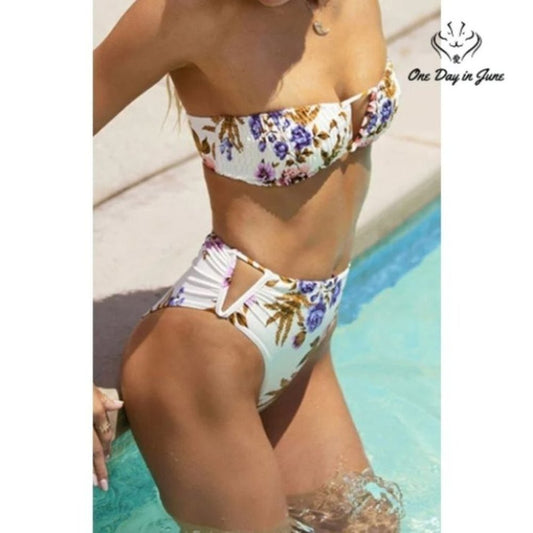 ODIJ Bandeau Ruched V Top Bikini Size M