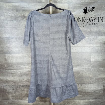 Ann Taylor Glen Plaid Flounce Hem Shift Dress Gray NWT Size M