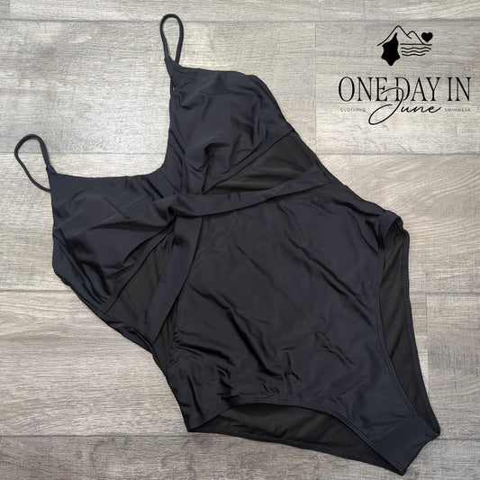 Zaful Cross Front Mesh One Piece Swimsuit Size XL