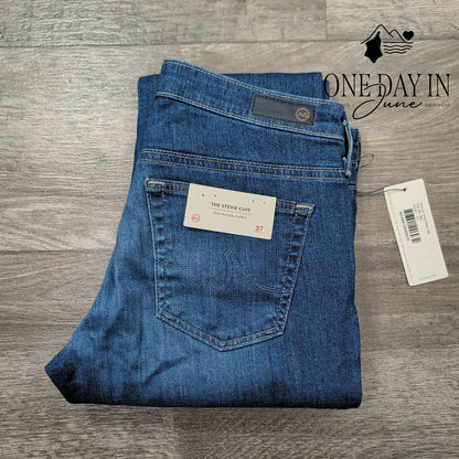 AG Adriano Goldschmied Stevie Cuff Slim Straight Blue Cuffed Crop NWT Size 4 (27