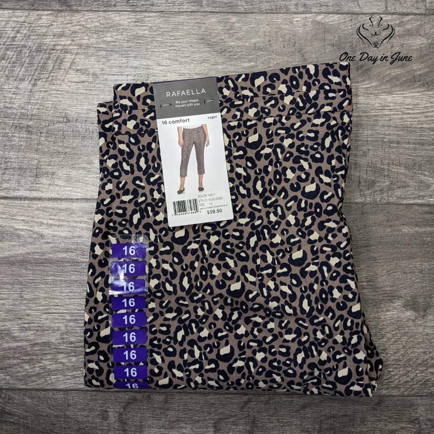 Rafaella Comfort Capri Leopard Print Pants Size 16