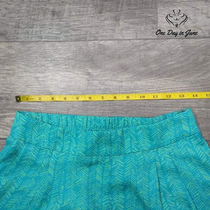 Loft Side Zip Pleated Shorts Turquoise Green Geometric Print Size XXS