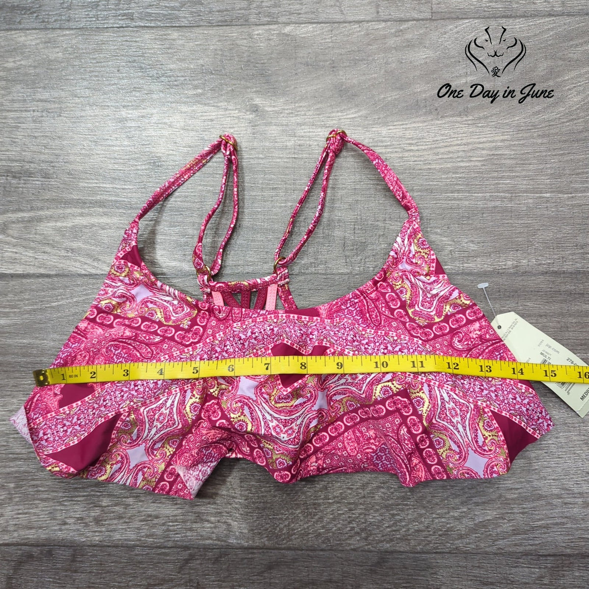 Arizona Jean Co. Juniors Paisley Ruffle Cage Back Bikini Top Pink NWT Size M