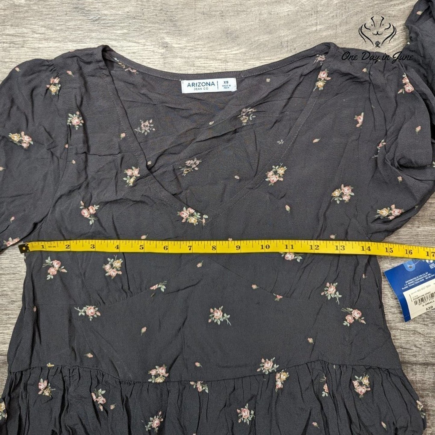 Arizona Jean Co. Juniors Floral Peplum Top Black Long Sleeve Boho NWT Size XS