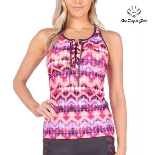 Free Country Zig Zag Lace Up Racerback Tankini Top Size S