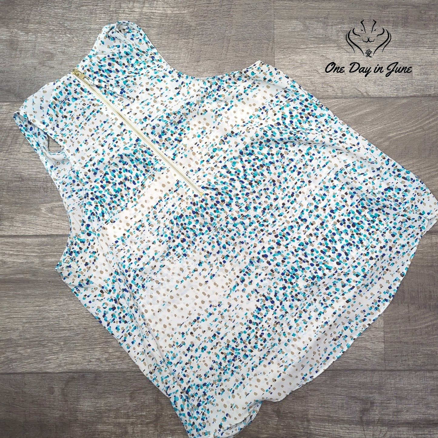 Apt. 9 Petite Zip Back Tank Top Blue White Abstract Print Size PM