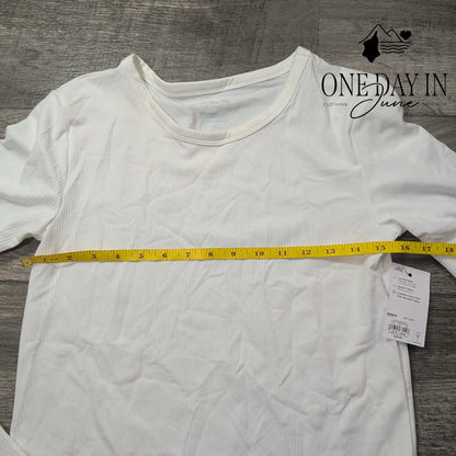 FLX Ribbed Long Sleeve T Shirt White Stretch Crew Neck NWT Size L
