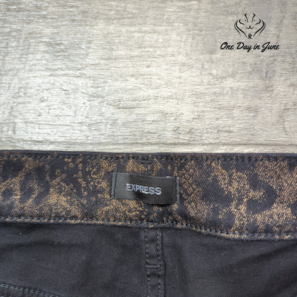 Express Mid Rise Skinny Jeans Black Gold Metallic Animal Print Size 6S