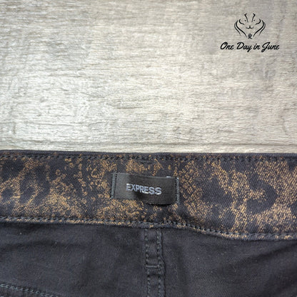 Express Mid Rise Skinny Jeans Black Gold Metallic Animal Print Size 6S