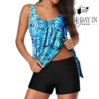 Yonique Blouson Boyshort Tankini Swimsuit Size L