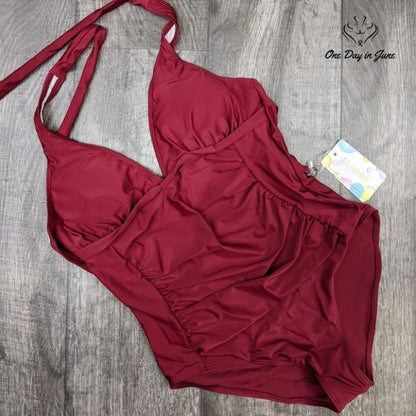 Lomitti Halter Ruched One Piece Swimsuit Size L