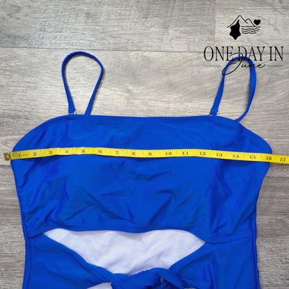 Adisputent Cut Out One Piece Swimsuit Royal Blue Tie Front Strappy Size XL