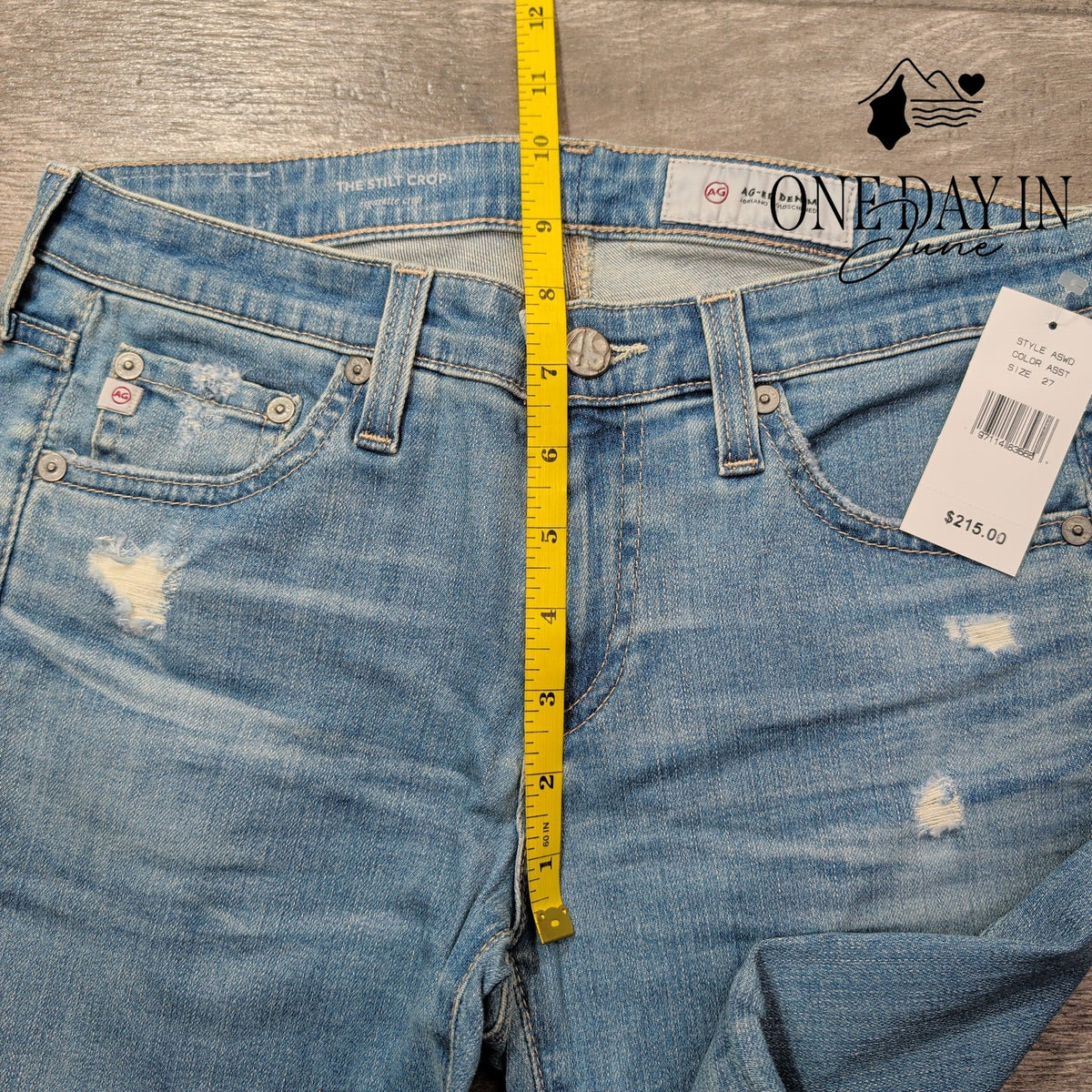 AG Adriano Goldschmied The Stilt Crop Cigarette Jeans Distressed Blue NWT Size 4