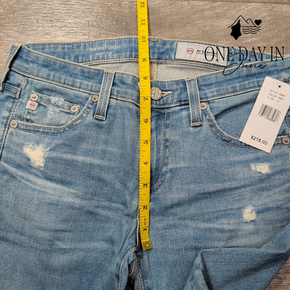 AG Adriano Goldschmied The Stilt Crop Cigarette Jeans Distressed Blue NWT Size 4