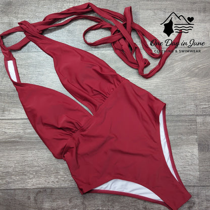 Cupshe Tie Wrap V Neck One Piece Swimsuit Size S