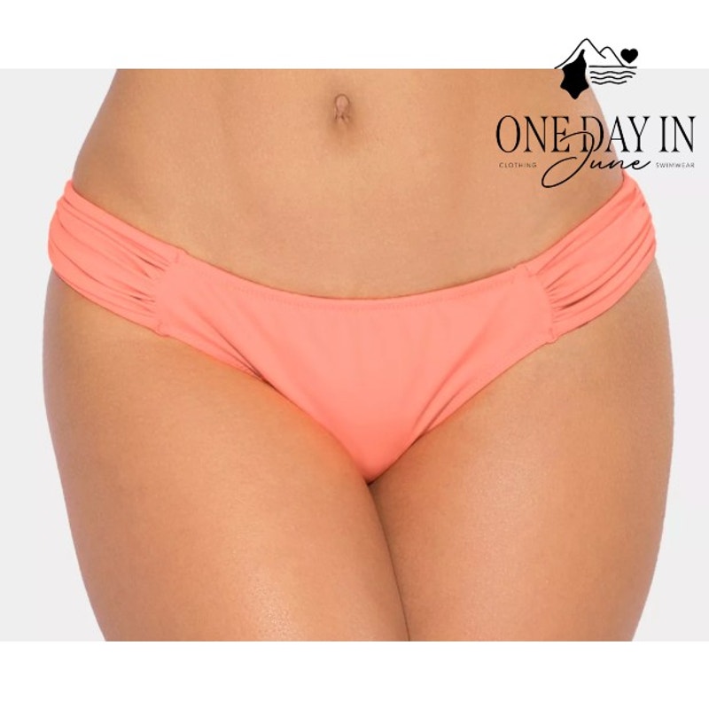 Smart & Sexy Side Ruched Moderate Bikini Bottom Coral Peach NWT Size M