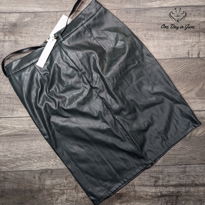 Belle Poque Belted Faux Leather Midi Skirt Size XL