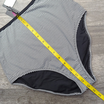 Relleciga High Cut High Waist Bikini Bottom Black White Striped Swimwear Size S