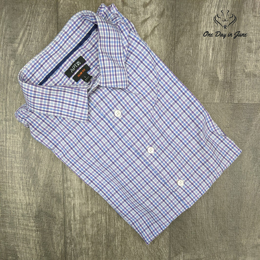 Apt. 9 Slim Fit Purple and Blue Gingham Print Long Sleeve Top Size L