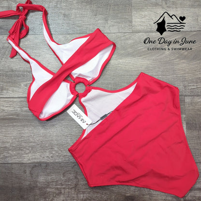 AImage Halter Cutout Ring One Piece Swimsuit Size M