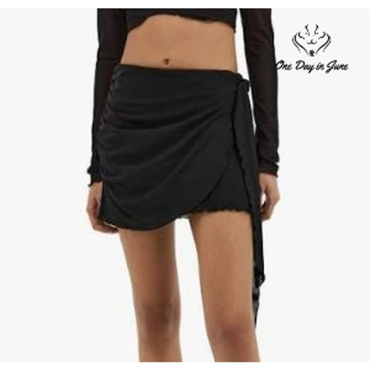 Good American Mesh Side Tie Mini Skirt Black Sheer Ruched Size XL