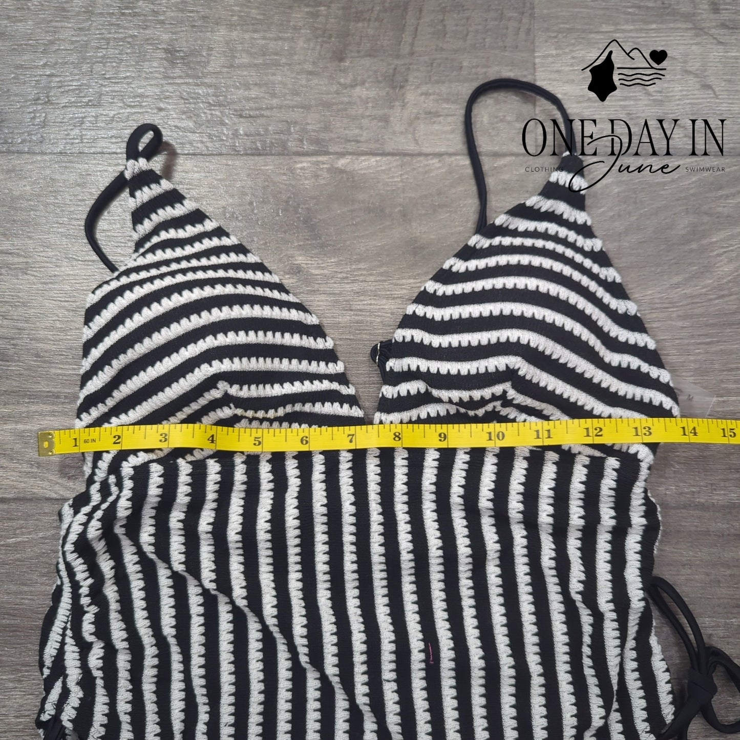 MakeMeChic High Cut Striped Drawstring One Piece Swimsuit Size M