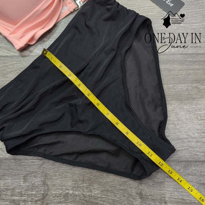 Aqua Eve High Waist Underwire Molded Cup Bikini Pink Black NWT Size M