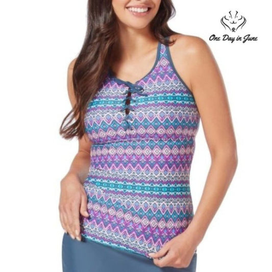 Island Vibe Lace Up Racerback Tankini Top