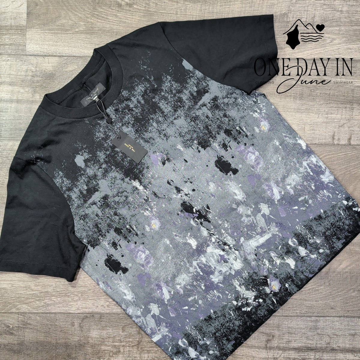 Rag & Bone Splatter Print T Shirt Black Gray Abstract NWT Size L