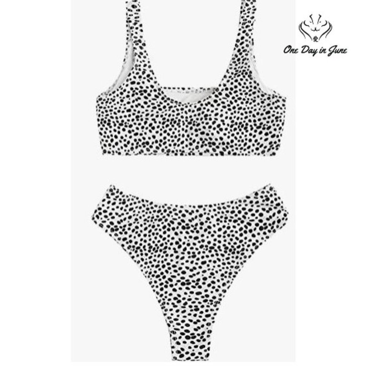 SweatyRocks Dalmatian Print Scoop Front Bikini Swimsuit Size M
