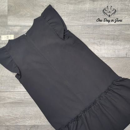 Loft Petite Ruffle Cap Sleeve Drop Waist Mini Dress Black Size SP