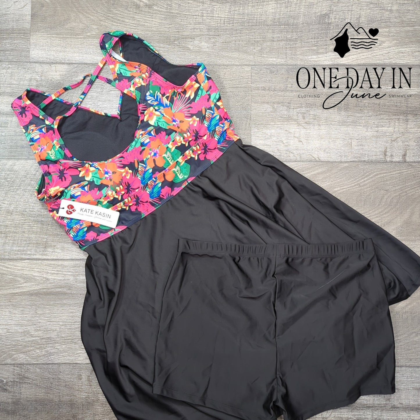 Kate Kasin Floral Boyshort Tankini Swimdress Swimsuit Size XL