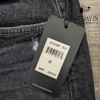 7 For All Mankind The Straight Jeans Black Distressed Straight NWT Size 28X34