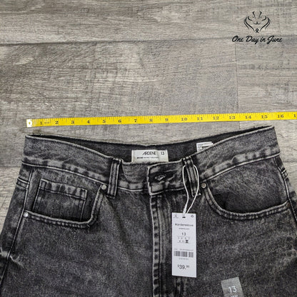 Ardene High Rise Mom Jeans Black Acid Wash Distressed Ripped NWT Size 13