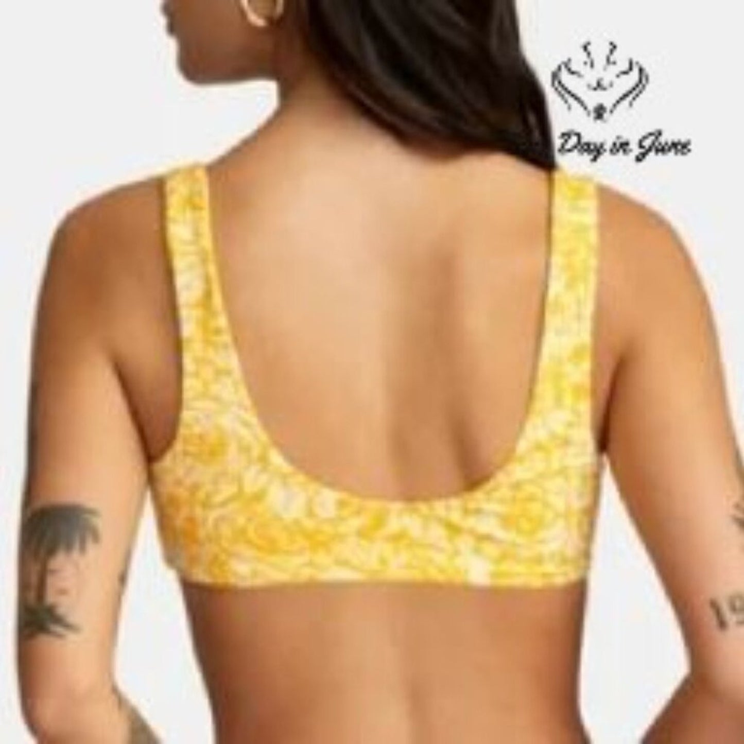 RVCA Forever Bralette Reversible Bikini Top Yellow Floral Stripe NWT Size M