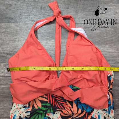 Adisputent Cross Front Tropical One Piece Swimsuit Size XL